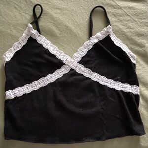 Bershka black with white lace crop top!